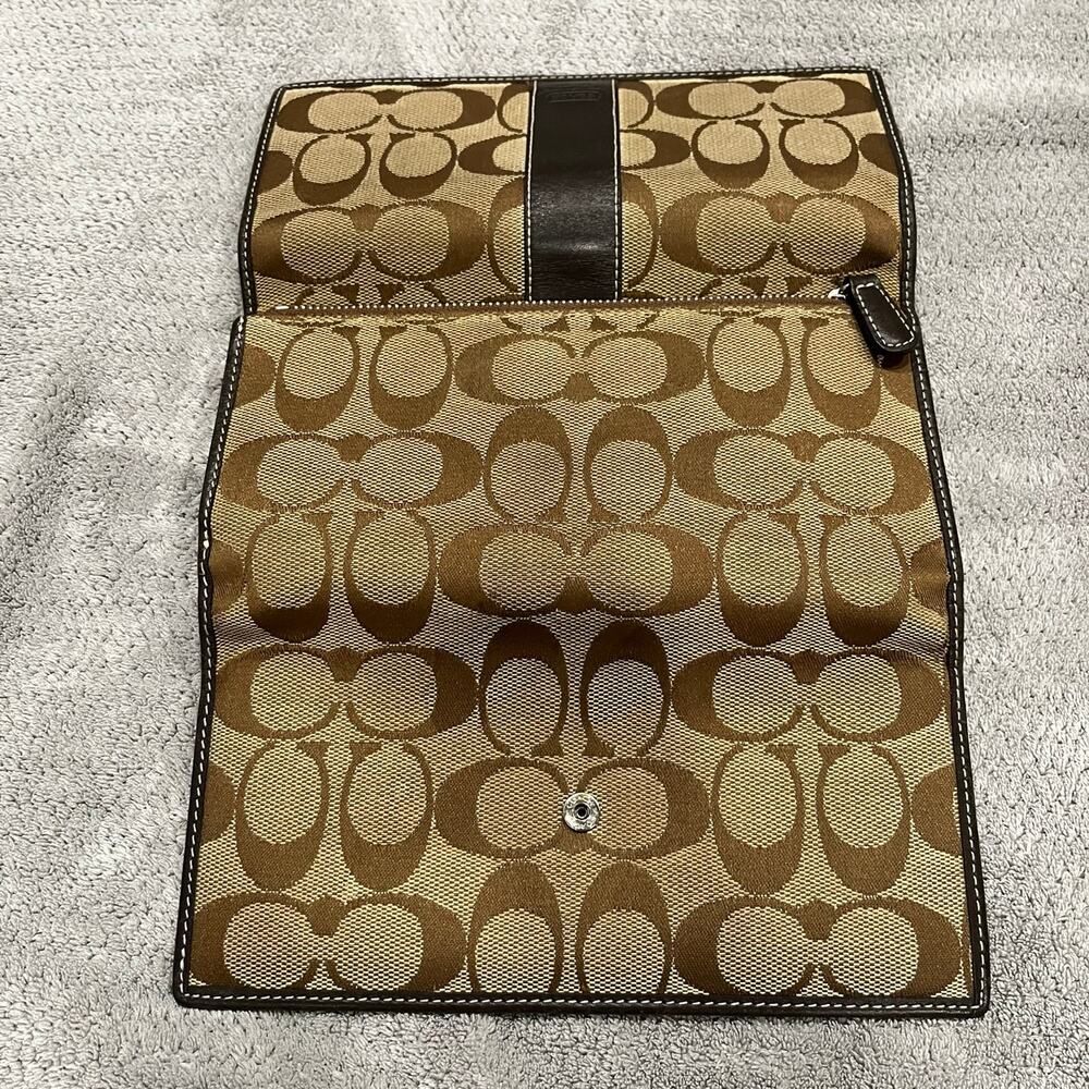 Vintage Coach Signature Trifold Stripe Wallet Check Fold Zippered Side Pocket - Picture 5 of 8